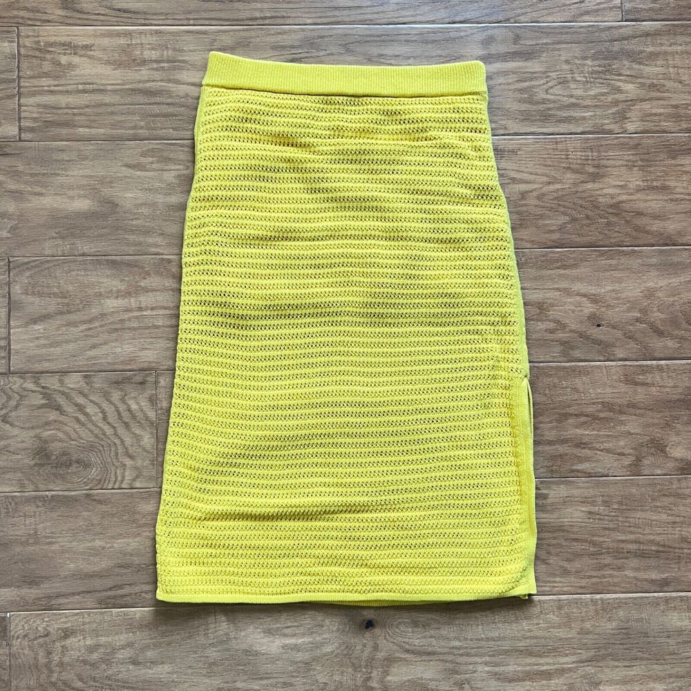 Everlane Organic Cotton Crochet Midi Skirt Size L Yellow Slit Lined
